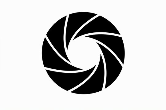 Black and white abstract camera iris shape design with geometric pattern