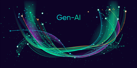 Illustration of abstract stream, AI brain concept. Artificial intelligence. Big data, technology, AI, data transfer, data flow, large language model, generative AI, LLM, NLP. NLG. Photo stock © Krot_Studio