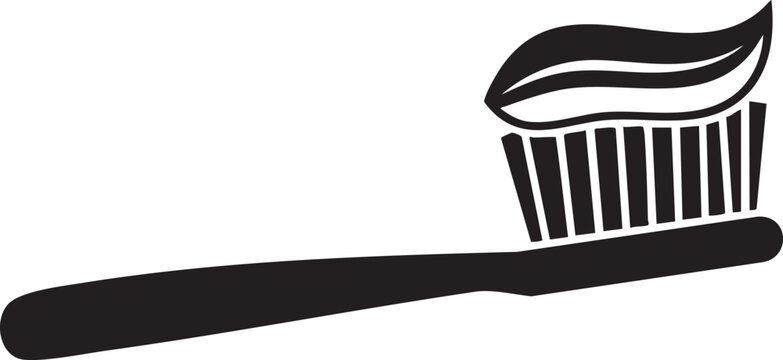 Toothbrush with toothpaste on brush head black icon isolated on transparent background art.