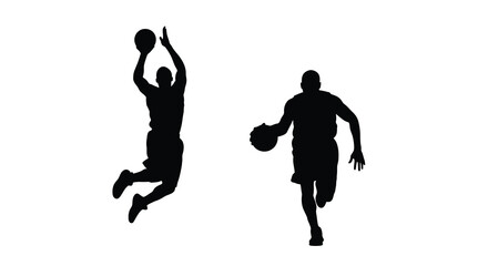 Basketball players in action shooting and dribbling black silhouette © Gahima