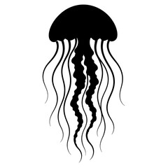 Fototapeta premium Minimalist Black Jellyfish Silhouette Vector Isolated on White