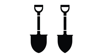 Two black garden shovels isolated on a white background silhouette © Gahima