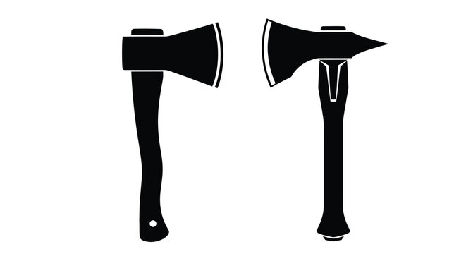Two black axes isolated on a white background silhouette