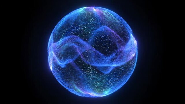 Neon Energy Sphere with Magical Glow - This video depicts a luminous, spherical formation composed of vibrant neon particles and waves.
