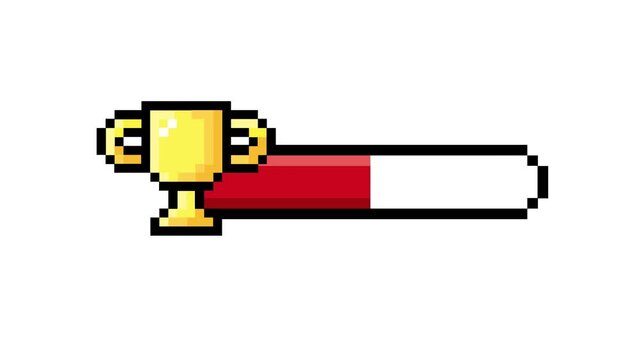 Retro Pixel Art Golden Trophy Icon with Achievement Progress Bar for Gaming Success and Reward Systems