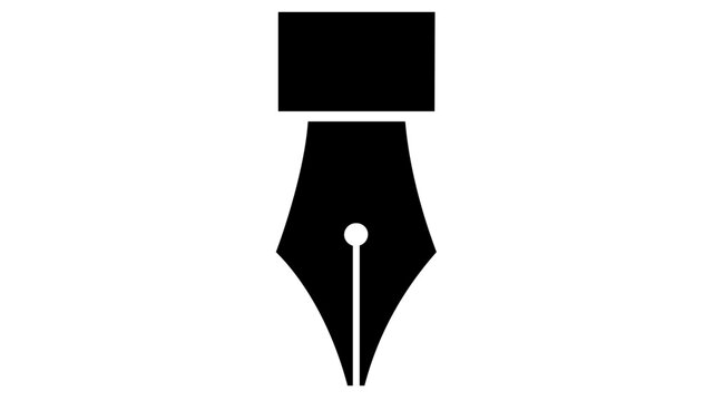 Classic fountain pen vector icon with a silver nib and black barrel, minimalist line art illustration for professional writing, signature, and calligraphy isolated on a white background.