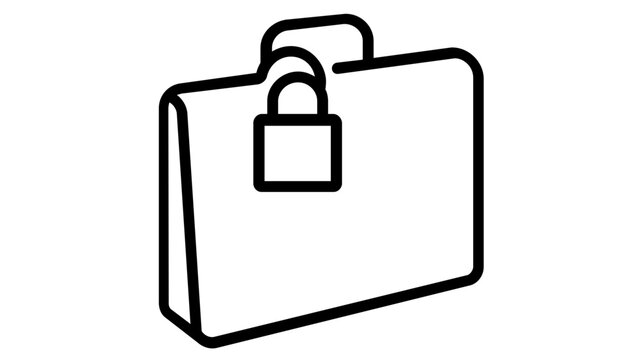 Professional leather briefcase vector icon with a small silver padlock, minimalist business illustration for data security and corporate storage solutions isolated on a white background.
