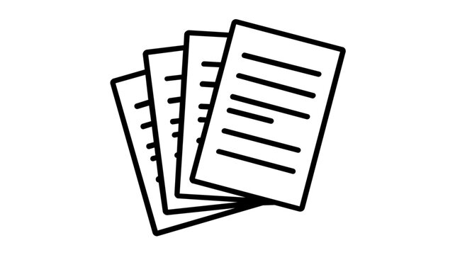 Professional log file vector illustration showing a stack of printed paper sheets with horizontal lines in a clean minimalist style, ideal for business documentation and office data icons.