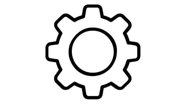 Professional silver industrial gear vector icon with six rounded teeth and center hole, flat minimalist illustration for mechanical engineering, settings configuration and business tools.
