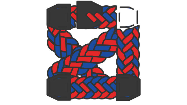 Braided camera strap vector icon with an editable stroke, featuring a colorful and creative design for photography enthusiasts, minimalist flat illustration isolated on a clean white background.
