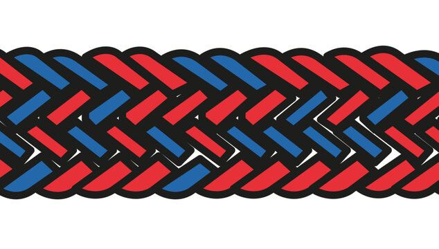 Stylish braided camera strap with editable stroke for photography gear, creative colorful line vector icon illustration, customizable line weight minimalist design isolated on white background.