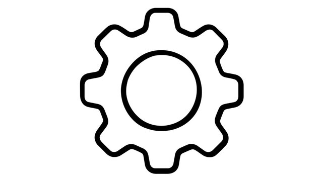 Minimalist silver industrial gear vector icon with six rounded teeth and center hole, professional flat illustration for mechanical configuration, settings management and engineering tools.