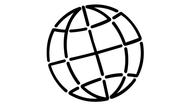 Clean line art vector icon of a world globe sphere displaying a grid of latitude and longitude lines for global logistics international business travel and geographic science illustration.