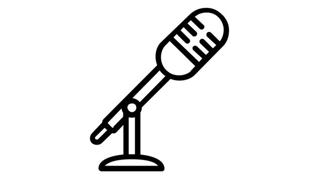 Vintage silver studio microphone on a weighted metal stand vector icon, a classic professional audio recording equipment illustration for podcasts and radio broadcasting isolated on white.