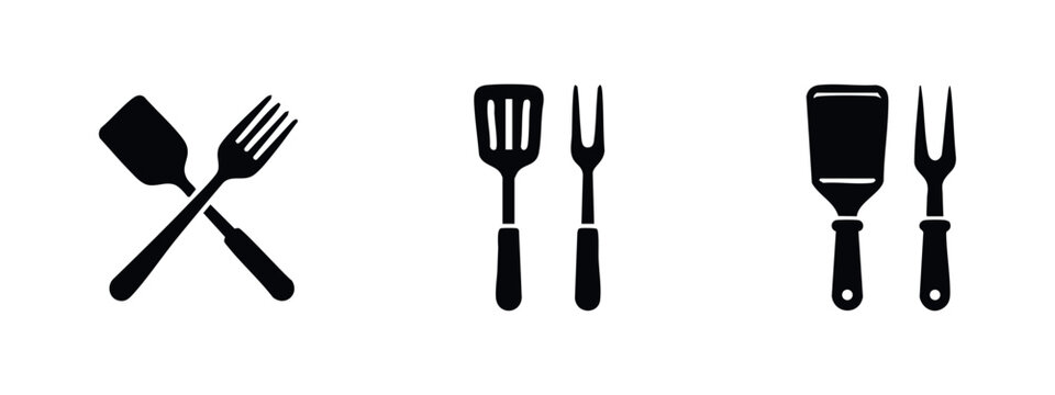 Kitchen Spatula and Fork Icons for Cooking and BBQ