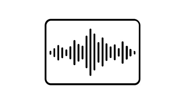 Digital voice waveform vector icon showing fluctuating audio frequency levels on a rectangular screen display, professional sound recording illustration for studio equipment and music production.
