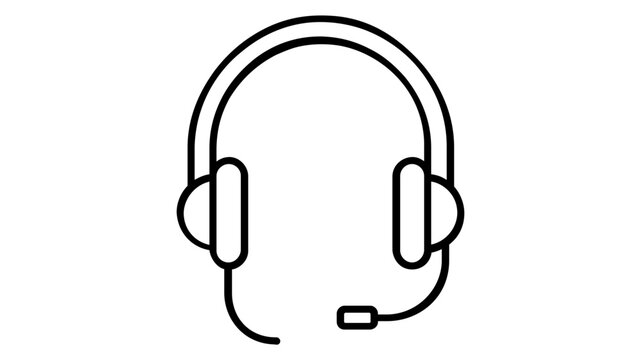 Modern black wired headset vector icon with flexible boom microphone, professional communication illustration for customer support, gaming, and call center equipment isolated on a white background.