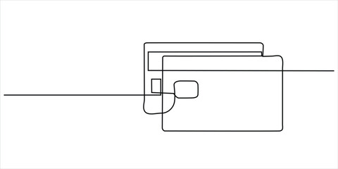 Wallet with credit card line art vector illustration minimalist continuous drawing finance and payment concept design © Dosoroth Chandra
