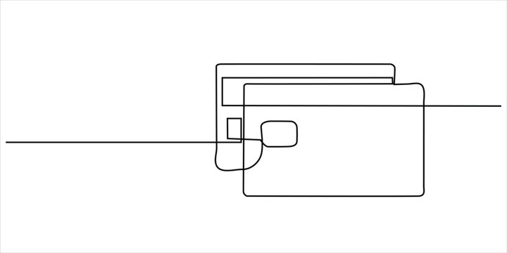 Wallet with credit card line art vector illustration minimalist continuous drawing finance and payment concept design