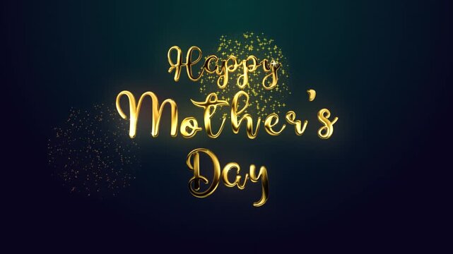 happy Mother's day golden text lettering handwritten calligraphy animation, gold color animated lettering reveal celebration isolated for invitation greeting card holiday elegant blue background