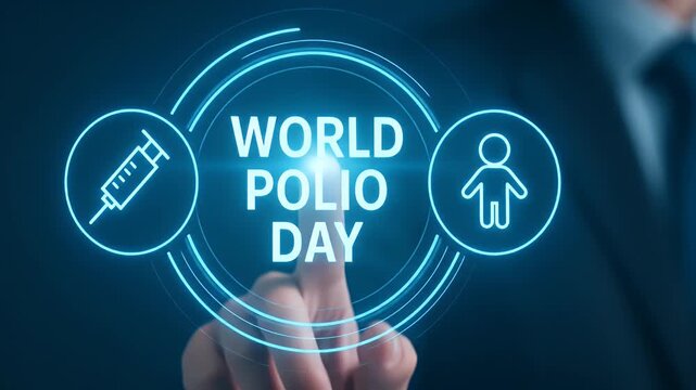 World polio day concept featuring syringe and child icons, healthcare awareness, vaccination campaign, disease prevention, global health protection, and vaccination promotion efforts