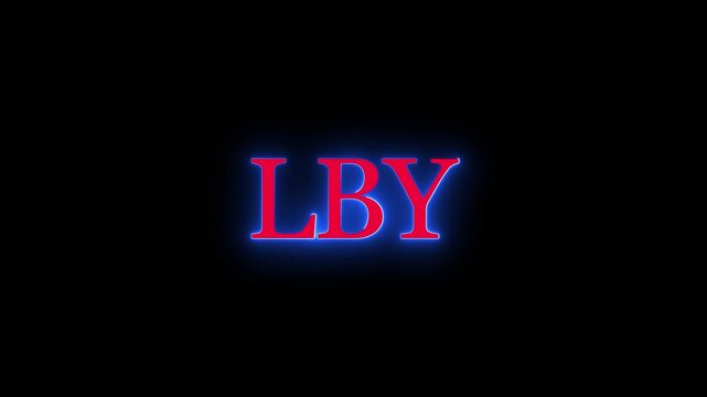 Glowing red neon letters LBY on black background with flickering electric blue outline animation for branding or social media