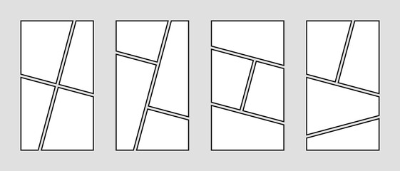 4 parts comics book page layout collection, photo collage frames template, black moodboard vector layout © MasterSergeant