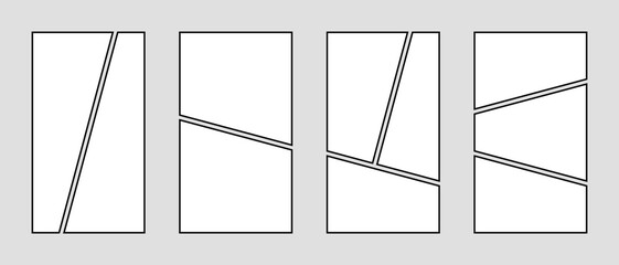 Fototapeta na wymiar 2 and 3 parts comics book page layout collection, photo collage frames template, black moodboard vector layout