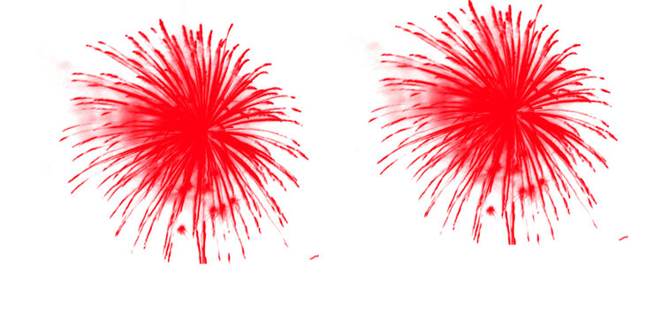 Red firework explosion icons for celebration and party decoration, vector graphics
