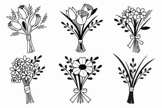 Set of five decorative floral branches with green leaves