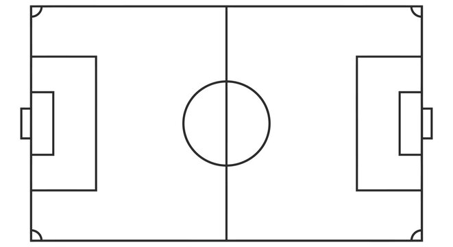 Soccer field diagram top view black lines on white background