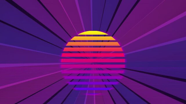 Retro Synthwave Sunset Background With Glowing Horizontal Striped Sun