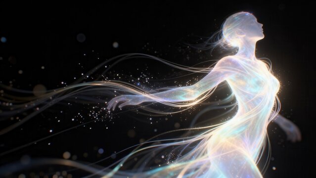 Glowing ethereal figure in motion