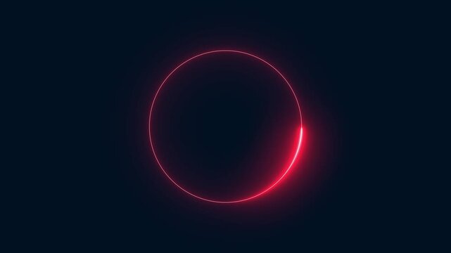 Abstract glowing neon line red color circular lens animation