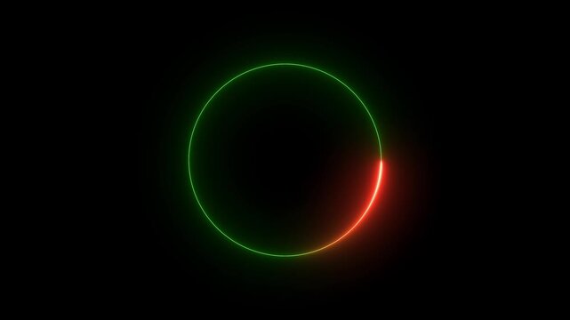 Abstract glowing neon line red and green color circular lens animation