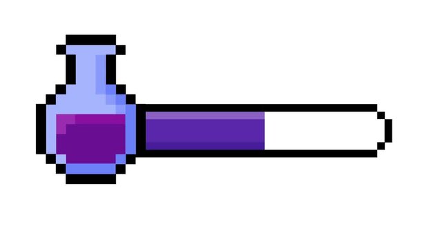 Retro Pixel Art Game UI Element Vibrant Magic Potion Bottle Progress Bar Indicating Health or Mana Level Status Display