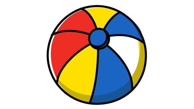 Banded pneumatic shore ball vector from the summer fun toolkit, featuring a multicolored stroke and modifiable path for diverse wandering and getaway conceptual compositions.