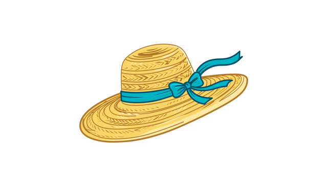 Vibrant woven straw hat vector icon featuring a professional editable stroke design, perfect for summer travel and beach vacation themes, this minimalist colorful line illustration is a must-have.