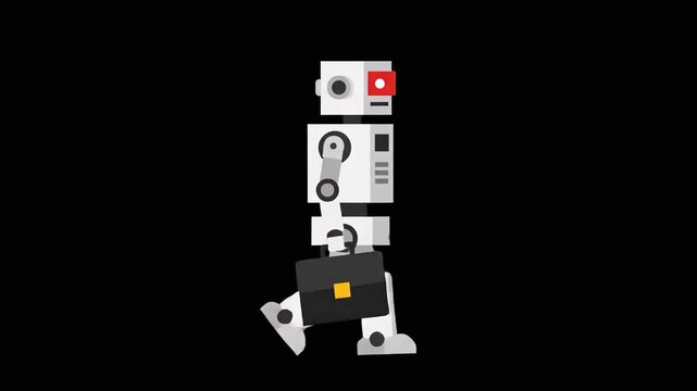 A professional 2D vector animation of a sleek robot walking with a briefcase. Ideal for business-themed technology projects, corporate automation concepts, and digital service animations.