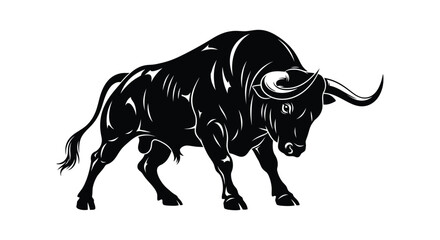 Fototapeta premium Powerful bull silhouette in dynamic pose black and white silhouette