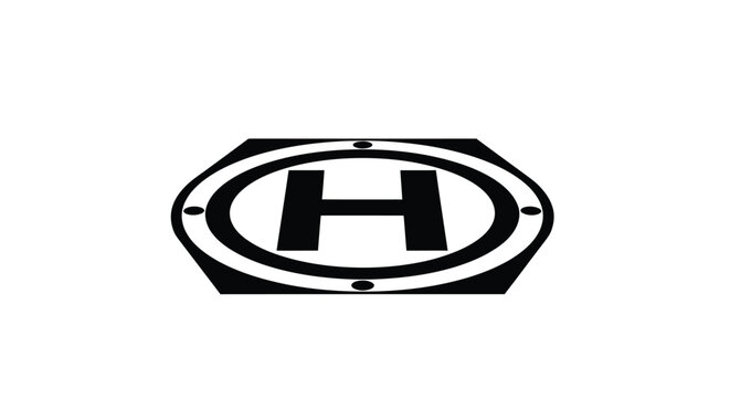 Oval shape with letter h inside black and white silhouette