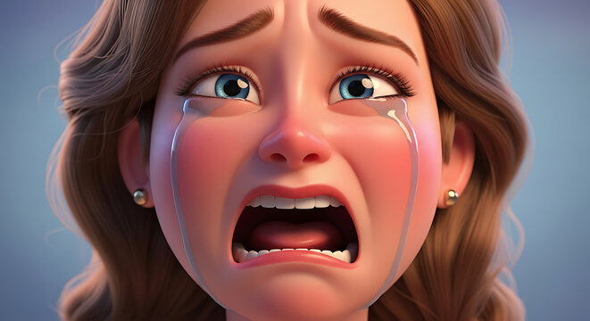 Cartoon woman crying and screaming in distress.