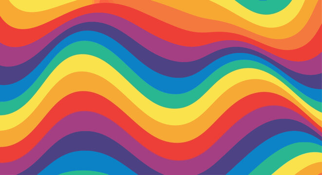 seamless wavy rainbow stripes pattern creating a vibrant psychedelic background perfect for a retro graphic design or pride celebration