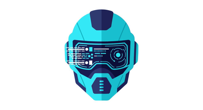 Futuristic Cyberpunk Helmet Vector Illustration with Digital HUD Interface and Data Visualization for Gaming and Tech Concepts
