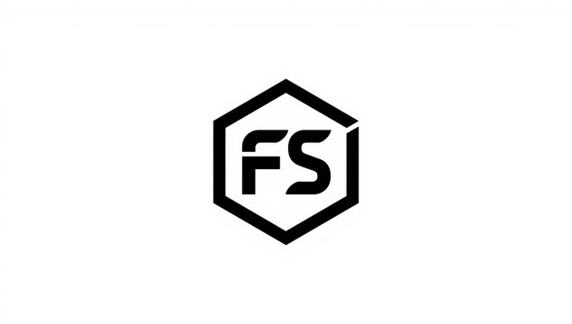 Fs monogram logo in black hexagon frame on white background