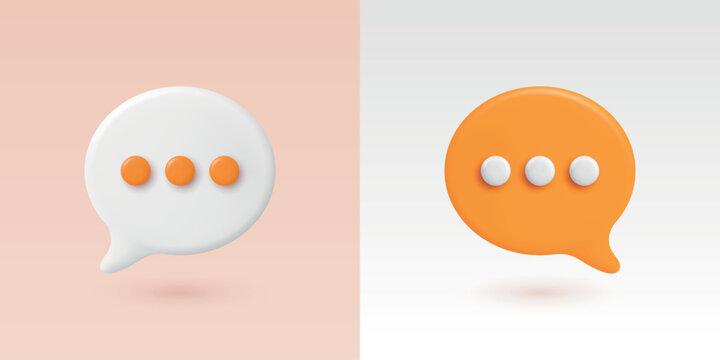 Vector 3d Chat Bubbles in Orange and White. Speech Balloon Icons. Messaging and Online Communication Concept. Social Media Dialogue Symbols. Customer Support Chat
