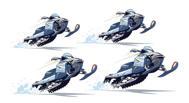 Snowmobile illustration with dynamic motion blue and white silhouette high quality