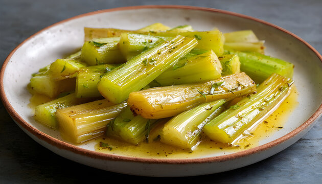 Braised celery on plate