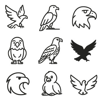 Minimalist bird icons collection featuring eagles and parrots