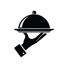 Fototapeta premium Waiter Hand Holding Tray with Cloche Food Cover Vector Icon
